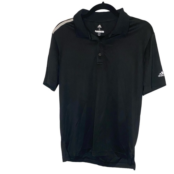 Adidas Dri Fit Moisture Wicking Three Stripe Black White Mens Short Sleeve Polo - Picture 1 of 3
